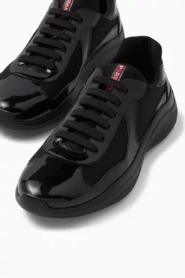 Buy Prada Black America's Cup Sneakers in Patent Leather