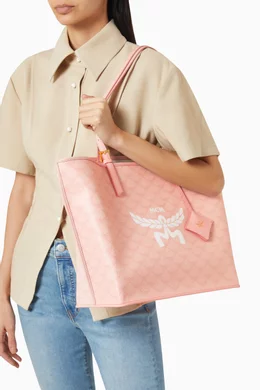 Buy MCM Pink Medium Himmel Shopper Tote Bag in Lauretos Canvas for