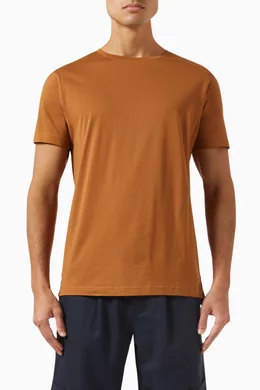 Buy Aurelien Brown Crewneck T-shirt in Egyptian Cotton for Men