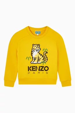 Buy KENZO KIDS Yellow Kotora Tiger Logo Print Sweatshirt in Cotton
