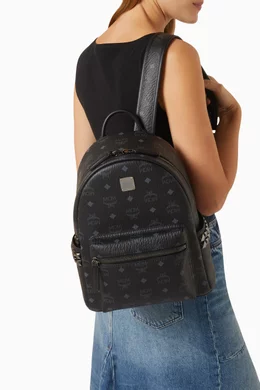 Buy MCM Black Stark Side Studs Small Backpack in Visetos for Women