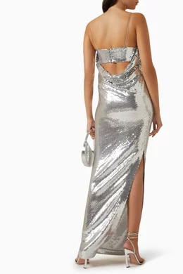 alex perry silver sequin dress Alex Perry Hunter Sequin Strapless Midi Dress