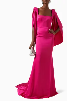 Buy Alex Perry Pink Portrait Cape Gown in Satin Crepe for Women Online Ounass Kuwait