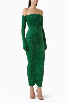 green emerald velvet dress Alex Perry Strapless Longline Draped Column main image 0