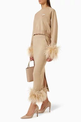 スカート PRADA Feather midi skirt Beige 131102SOOO13YG Feather-trimmed cotton midi skirt in beige - Prada | Mytheresa