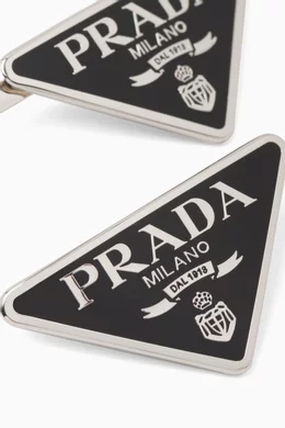 Buy Prada Black Triangle Logo Hair Clips in Metal, Set of 2  display picture 1