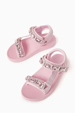 Buy Monnalisa Pink Crystal-embellished Sandals in Technical Fabric