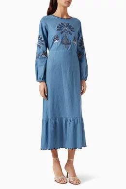dusty blue wedding dress guest Dreaming Birds Skater Dress main image 0