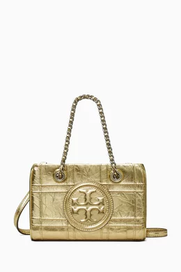 Buy Tory Burch Gold Mini Fleming Soft Chain Tote Bag in