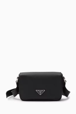 Buy Prada Black Logo Crossbody Bag in Leather for Men Online Ounass Kuwait