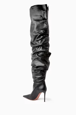 Buy Amina Muaddi Black Jahleel 95 Thigh-high Boots in Nappa for