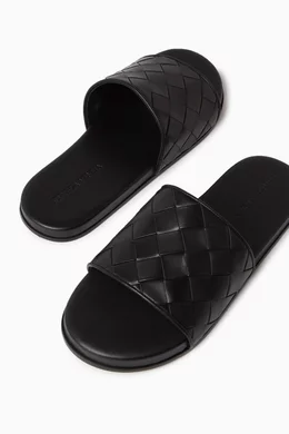 Buy Bottega Veneta Black Sunday Padded Mule Sandals in Intrecciato