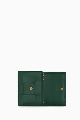 Buy Bottega Veneta Green Cassette Tri-fold Zip Wallet in