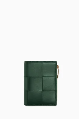 Buy Bottega Veneta Green Small Cassette Bi-fold Zip Wallet in