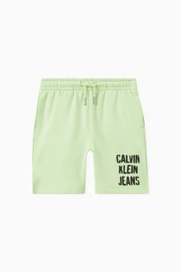 Buy Calvin Klein Green Relaxed Logo Shorts in Cotton for Boys Online Ounass Kuwait