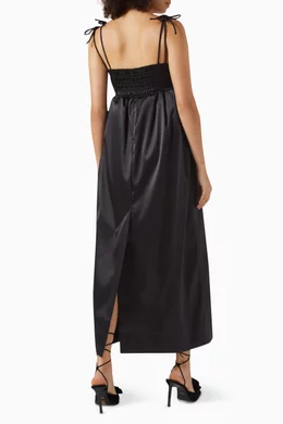 Buy Ganni Black String Maxi Dress in Double-satin for Women