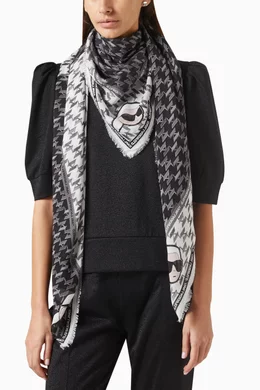 Buy KARL LAGERFELD Black K/Ikonik Square Scarf in Viscose - Main Image
