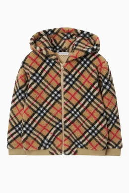 Buy Burberry Neutral Check Print Hoodie in Fleece for Kids Online Ounass Kuwait