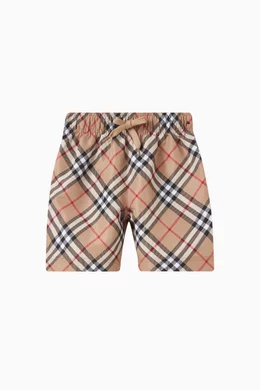Buy Burberry Neutral Malcolm Check Swim Shorts for Baby Boys