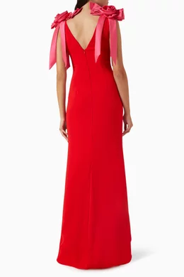 Buy Badgley Mischka Red Two tone Rosette Column Gown in Crepe for Women Online Ounass Kuwait