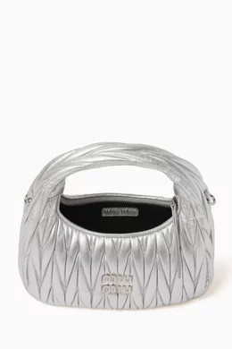 Buy Miu Miu Silver Mini Wander Hobo Bag in Metallic Matelassé