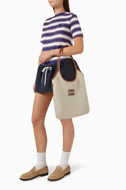 Miu Miu Beau Large Shoulder Bag in Beige/ Brandy Canvas and 