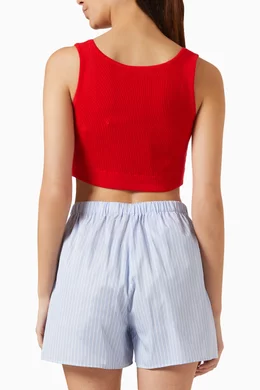 トップス Miu Miu 00s Red Rib Knit MIU MIU Logo-Jacquard Ribbed-Knit Crop Top | endource
