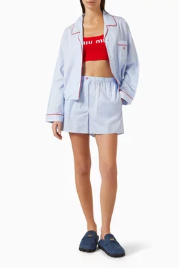 Buy Miu Miu Blue Ribbed Knit Boxer Shorts in Cotton for Women