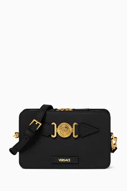 Buy Versace Black Small Biggie Messenger Bag in Leather for Men Online Ounass Kuwait