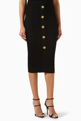 Buy Balmain Black 5-Button High-rise Midi Skirt in Viscose