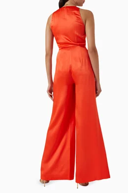 Buy Elisabetta Franchi Red Plunge Jumpsuit in Crepe for