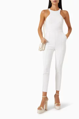 Buy Elisabetta Franchi White Slim-cut Jumpsuit in Crepe for