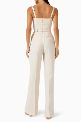 Buy Elisabetta Franchi Neutral Bustier Belted Jumpsuit in Crepe