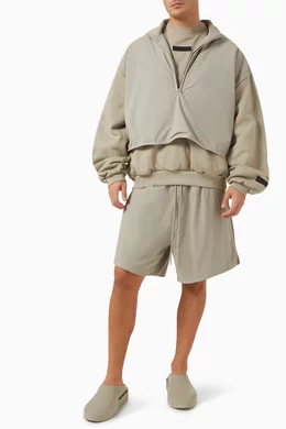 Buy Fear of God Essentials Grey Relaxed Shorts in Stretch Woven