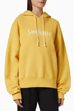Buy SAINT LAURENT Yellow Logo Oversized Hoodie in Cotton fleece for Women Online Ounass Kuwait