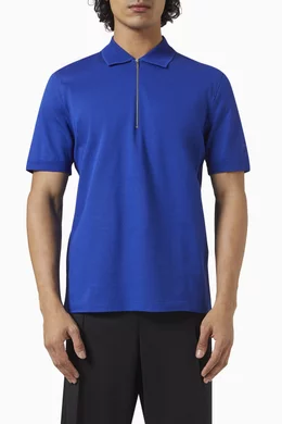 Buy Ferragamo Blue Zip-up Polo Shirt in Cotton Piqué for Men