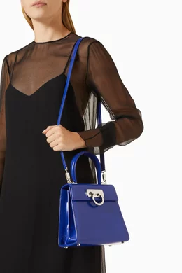 Buy Ferragamo Blue Small Iconic Top Handle Bag in Leather for