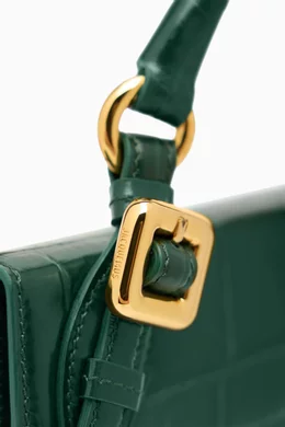 Buy Jacquemus Green Le Chiquito Long Boucle Bag in Croc