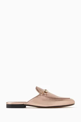 Buy Gucci Rose Gold Princetown Slippers in Metallic Nappa for