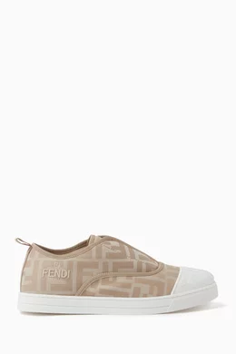 Buy Fendi Neutral FF Monogram Sneakers in Cotton for Boys Online Ounass Kuwait