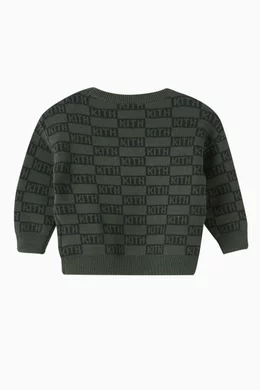 Buy Kith Green Monogram Crewneck Sweater in Cotton-blend Jacquard