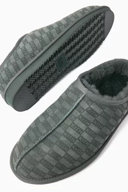 Buy Kith Green Monogram Slippers in Shearling for Men Online