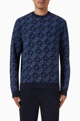 Buy Michael Kors Blue Empire Logo Jacquard Sweater in Merino Wool