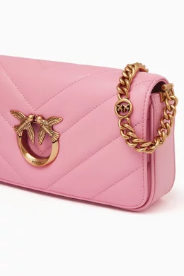 Buy PINKO Pink Mini Love Click Baguette Bag in Quilted Leather for
