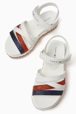 Buy Tommy Hilfiger White Logo Velcro Sandals in Faux Leather for