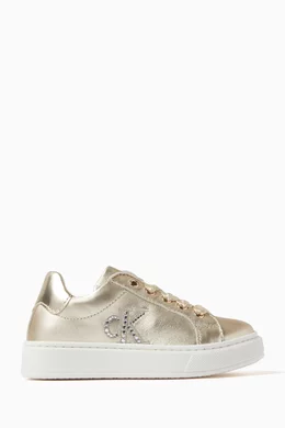 Buy Calvin Klein Gold Logo Lace-up Sneakers in Metallic-leather