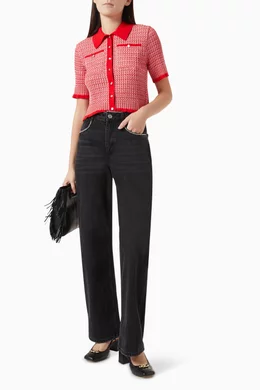 Buy Maje Red Manamaille Polo Shirt in Rib-knit for Women Online