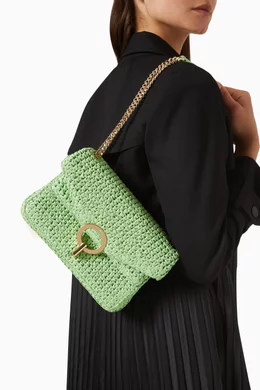 【SANDRO】Yza ブレードラフィア チェーンバッグ ライムグリーン Buy SANDRO Green YZA Shoulder Bag in Raffia for Women Online