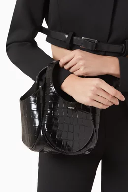 Buy Coperni Black Mini Bucket Swipe Bag in Croc-embossed leather 