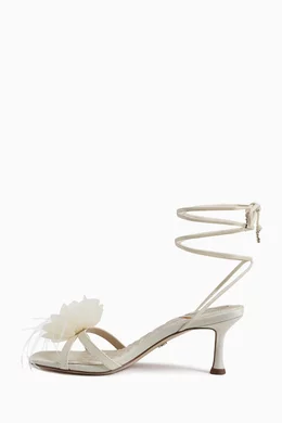 Sam Edelman Women's Pammie Heeled Sandal - Strappy Ankle Wrap With Floral & Feather Detail